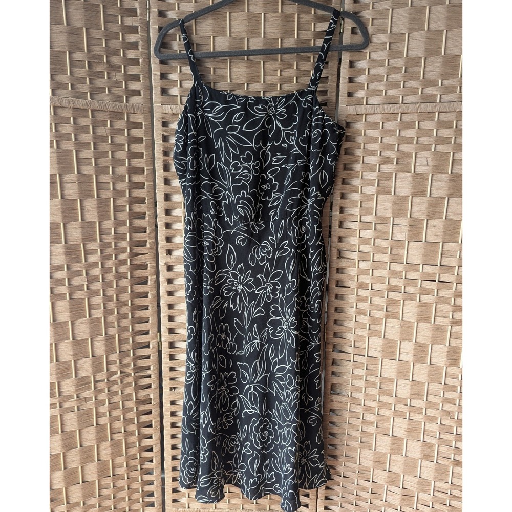 Lauren Ralph Lauren Black White Floral 100% Silk Sleeveless Slip Dress Size 10